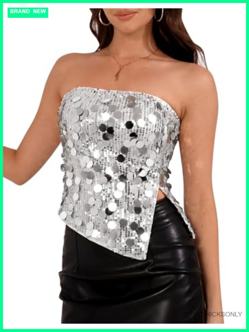 Sequin Crop Tube Top Sleeveless Sparkle Party Club Top